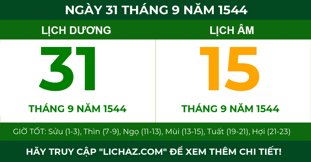 lịch âm ngày 31 tháng 9 năm 1544