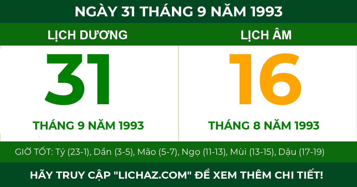lịch âm ngày 31 tháng 9 năm 1993