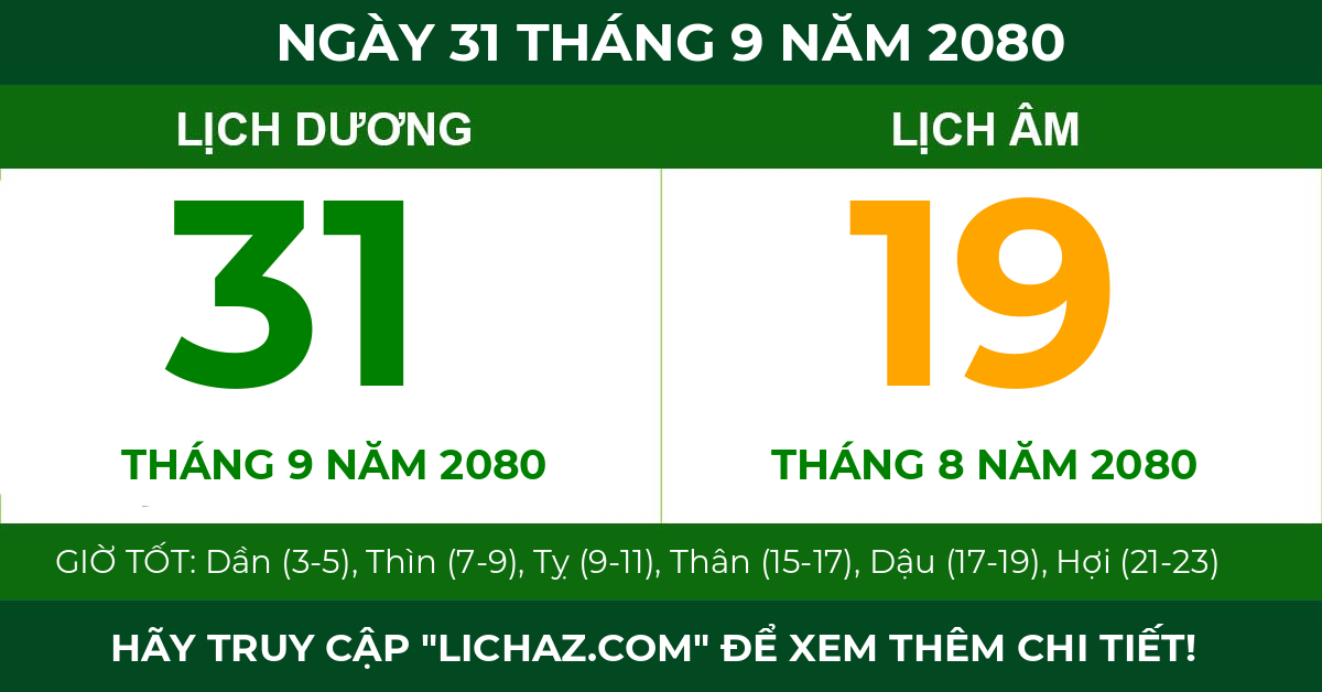 lịch âm ngày 31 tháng 9 năm 2080