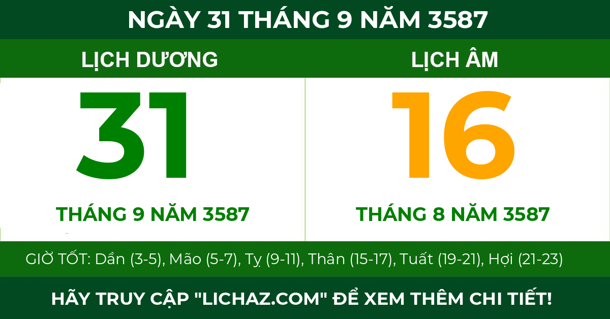 lịch âm ngày 31 tháng 9 năm 3587
