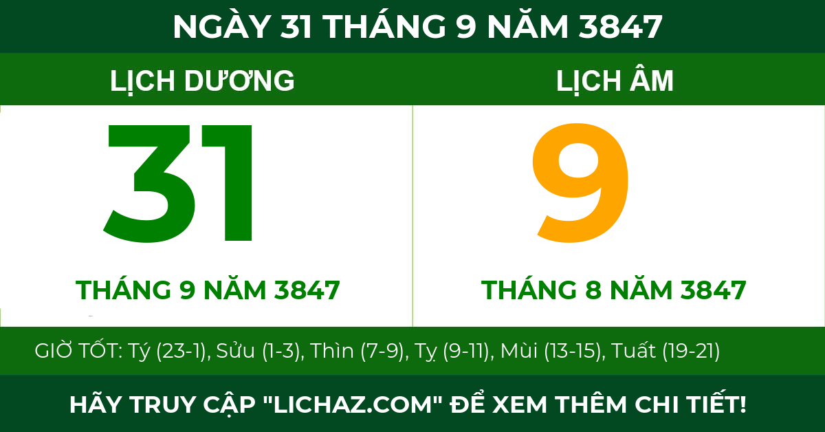 lịch âm ngày 31 tháng 9 năm 3847