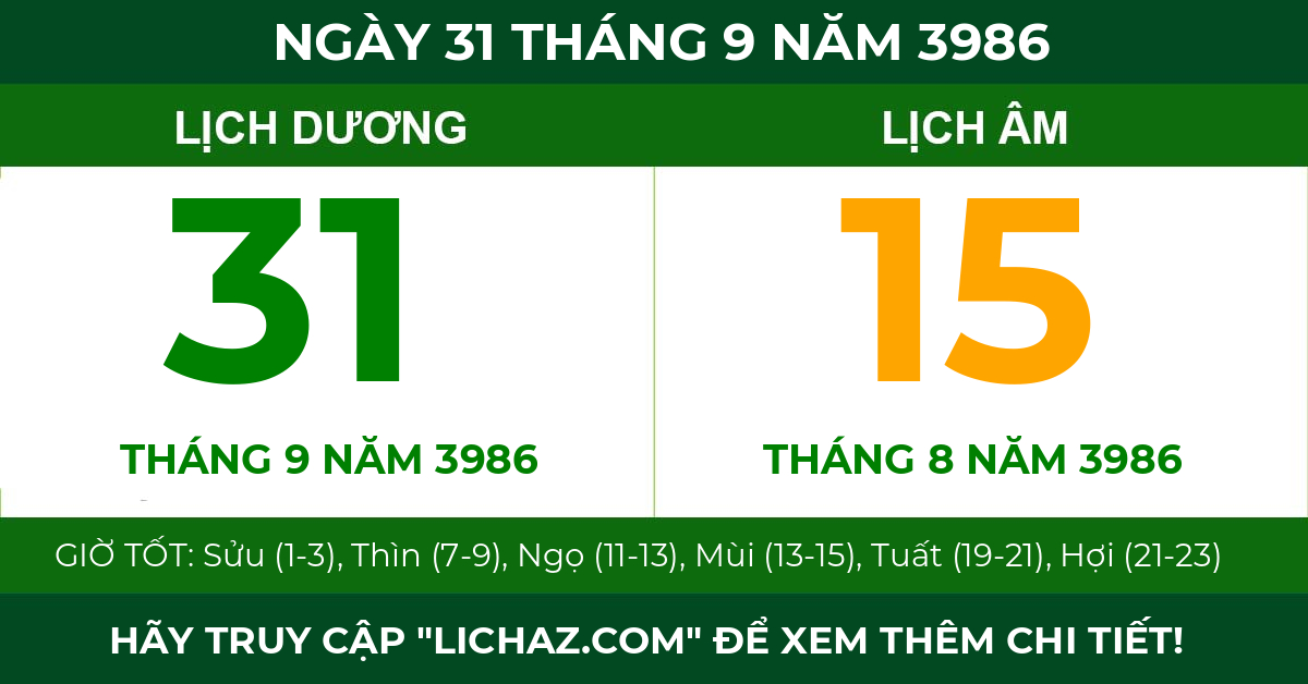 lịch âm ngày 31 tháng 9 năm 3986