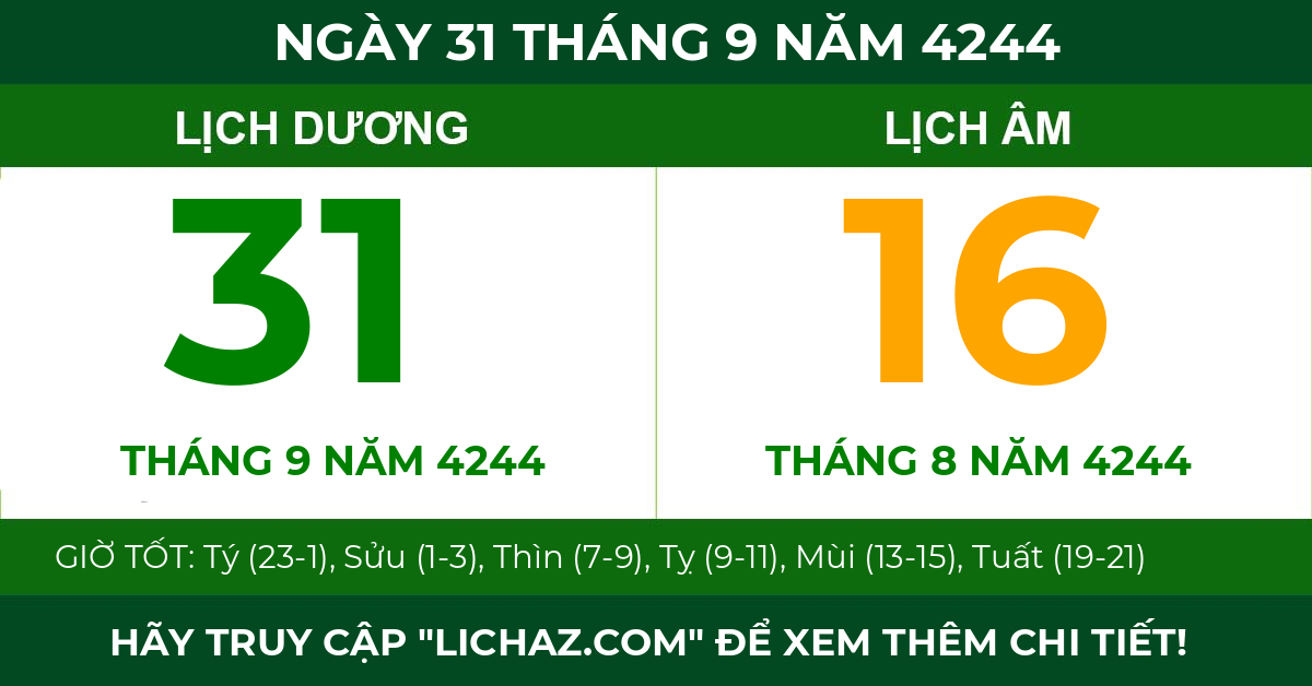 lịch âm ngày 31 tháng 9 năm 4244