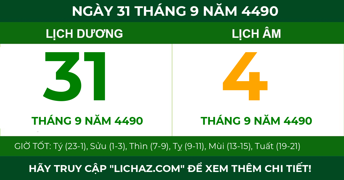 lịch âm ngày 31 tháng 9 năm 4490