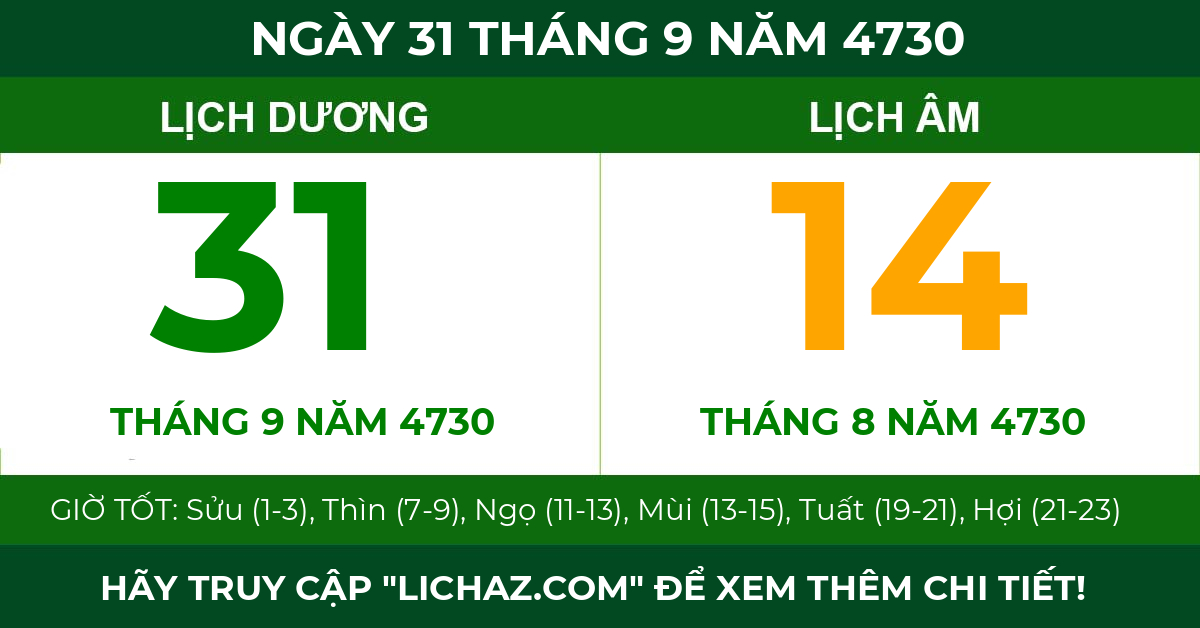 lịch âm ngày 31 tháng 9 năm 4730