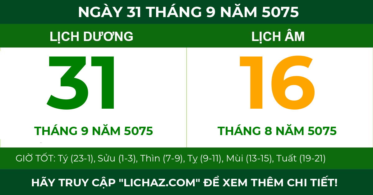 lịch âm ngày 31 tháng 9 năm 5075