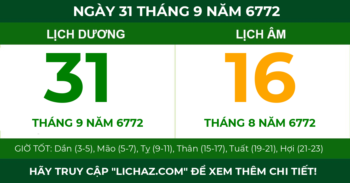 lịch âm ngày 31 tháng 9 năm 6772