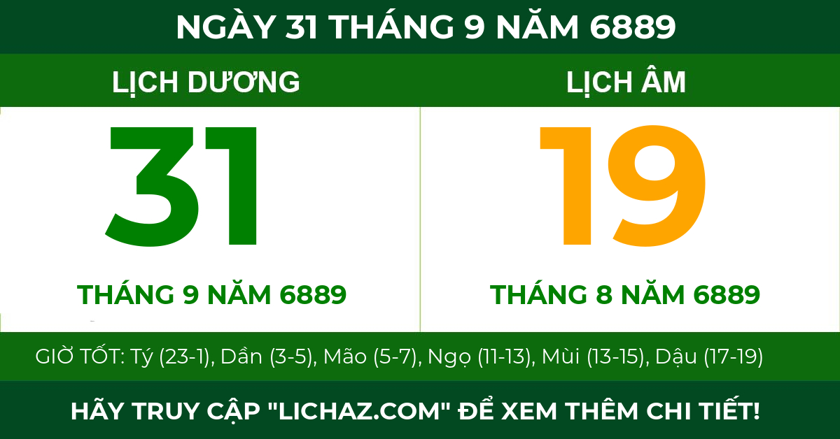 lịch âm ngày 31 tháng 9 năm 6889