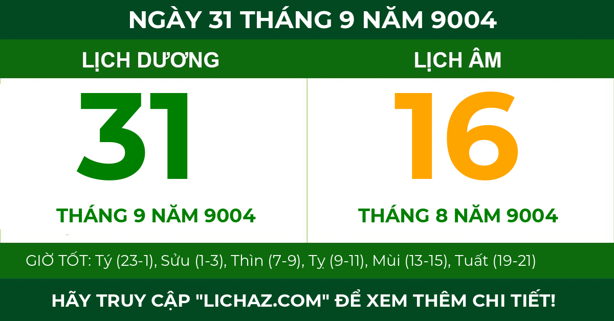 lịch âm ngày 31 tháng 9 năm 9004