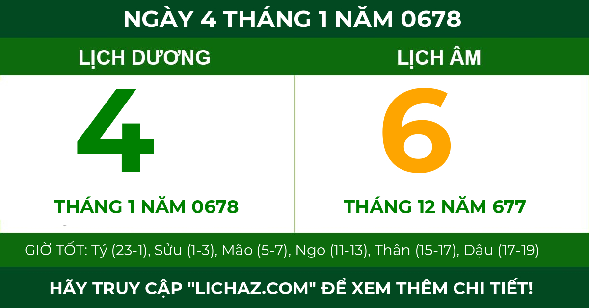 lịch âm ngày 4 tháng 1 năm 0678