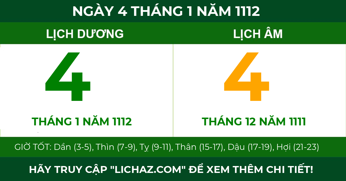 lịch âm ngày 4 tháng 1 năm 1112