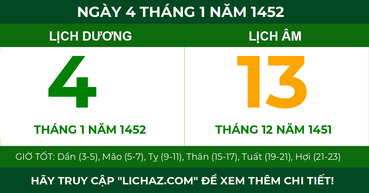 lịch âm ngày 4 tháng 1 năm 1452