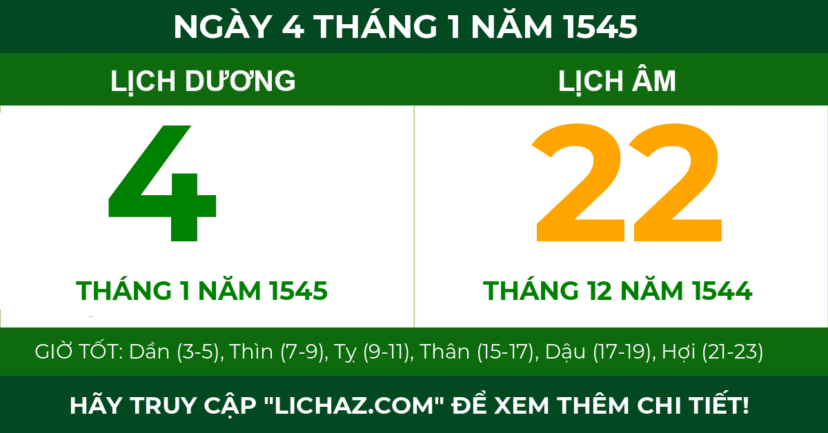 lịch âm ngày 4 tháng 1 năm 1545