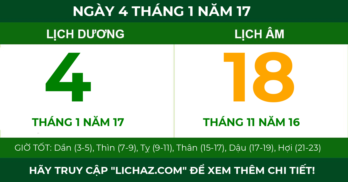 lịch âm ngày 4 tháng 1 năm 17
