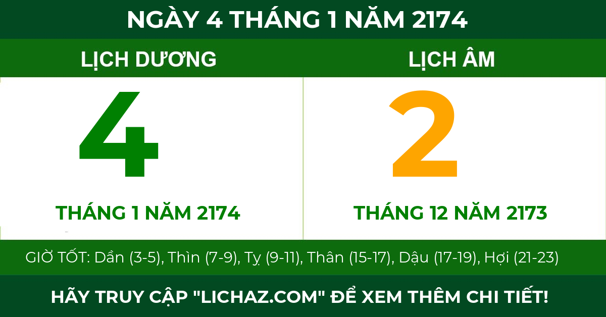 lịch âm ngày 4 tháng 1 năm 2174