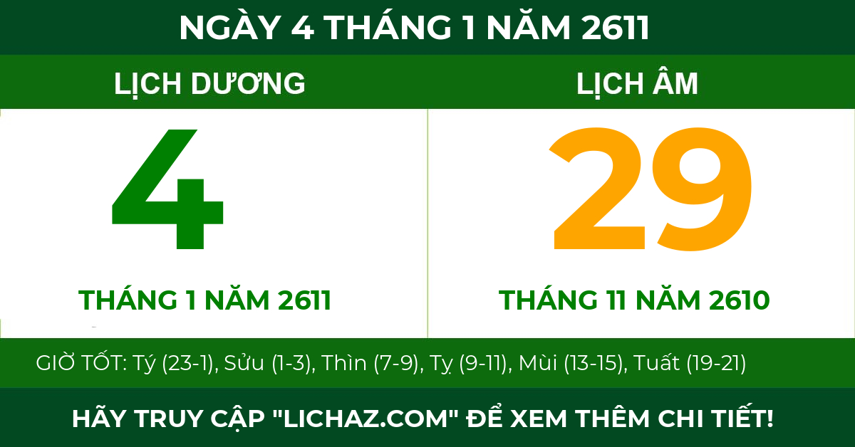 lịch âm ngày 4 tháng 1 năm 2611