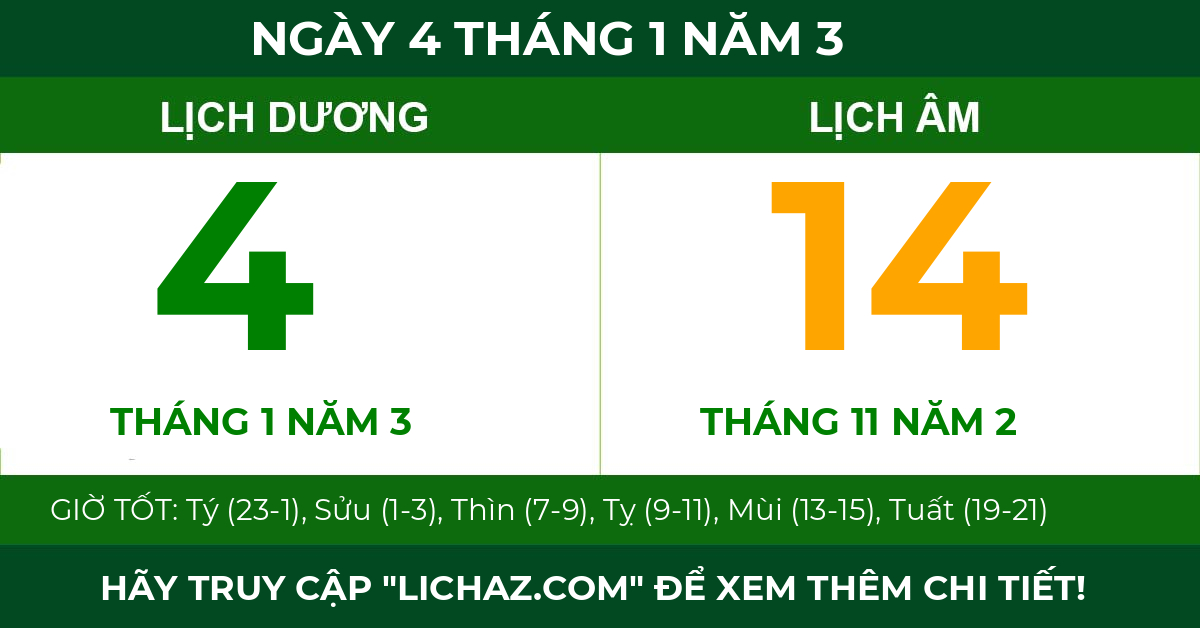 lịch âm ngày 4 tháng 1 năm 3