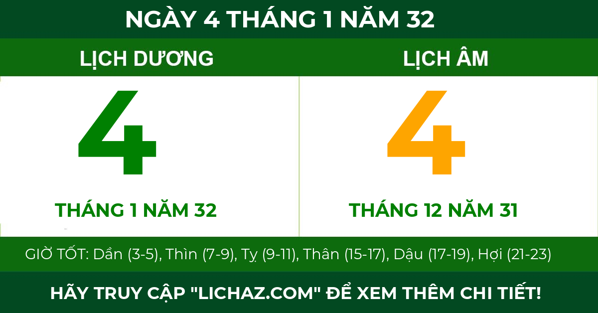 lịch âm ngày 4 tháng 1 năm 32