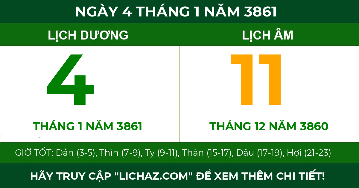 lịch âm ngày 4 tháng 1 năm 3861