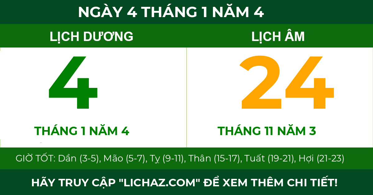 lịch âm ngày 4 tháng 1 năm 4