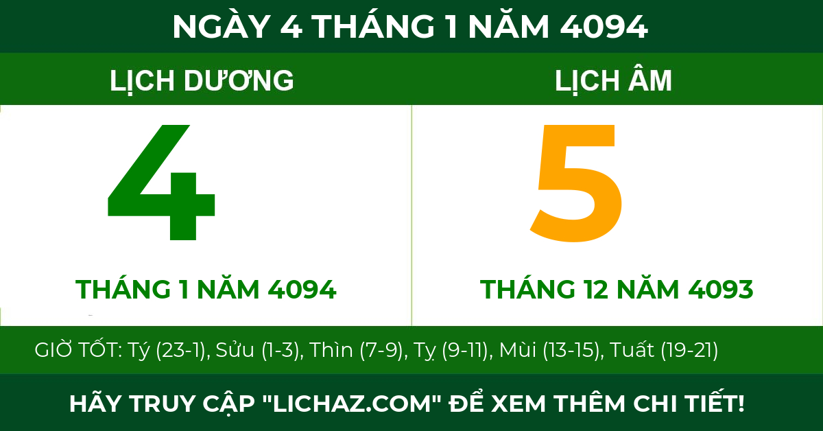 lịch âm ngày 4 tháng 1 năm 4094