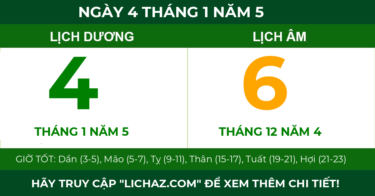 lịch âm ngày 4 tháng 1 năm 5