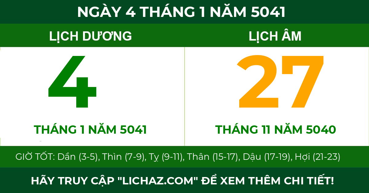 lịch âm ngày 4 tháng 1 năm 5041