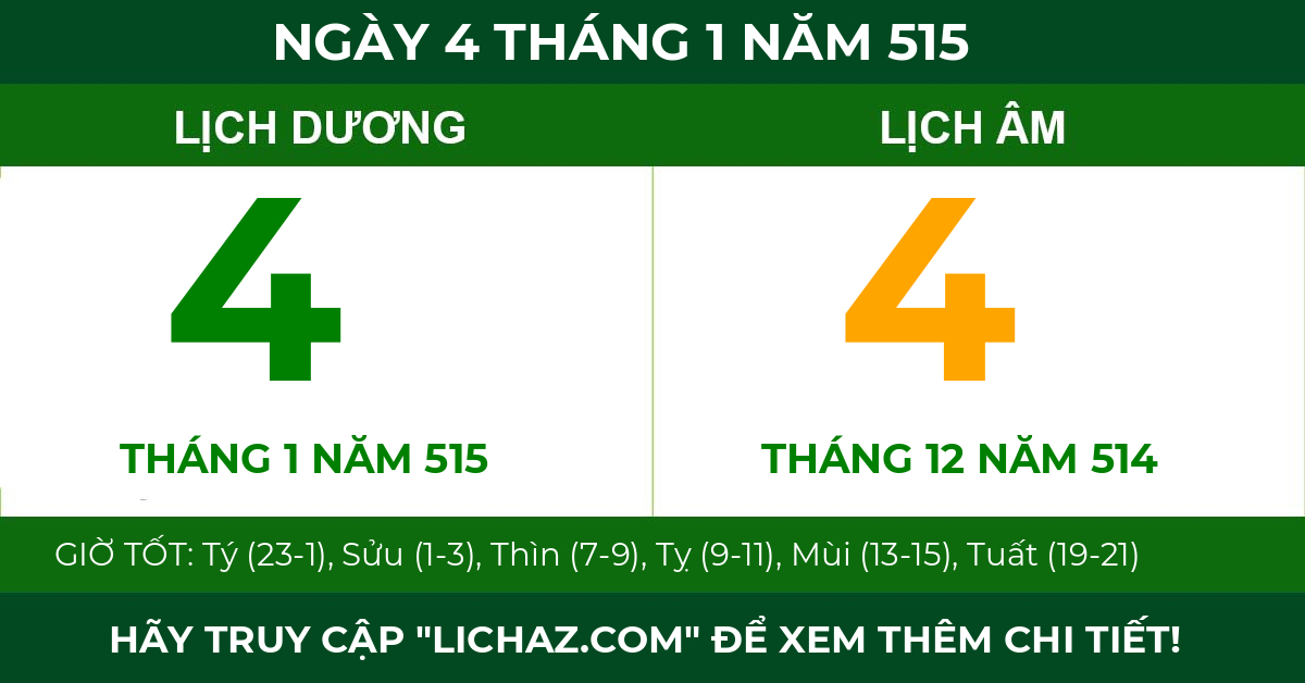 lịch âm ngày 4 tháng 1 năm 515