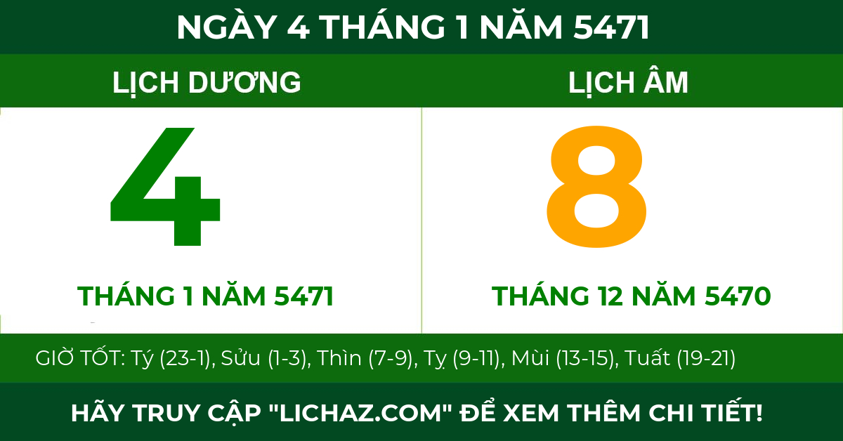 lịch âm ngày 4 tháng 1 năm 5471