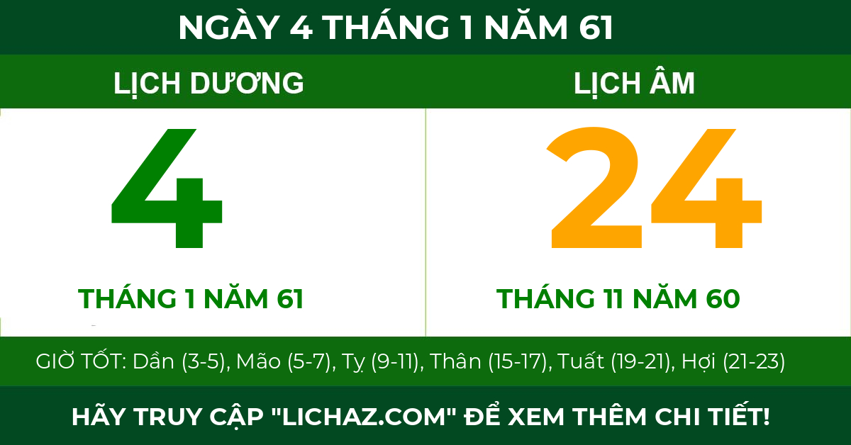 lịch âm ngày 4 tháng 1 năm 61
