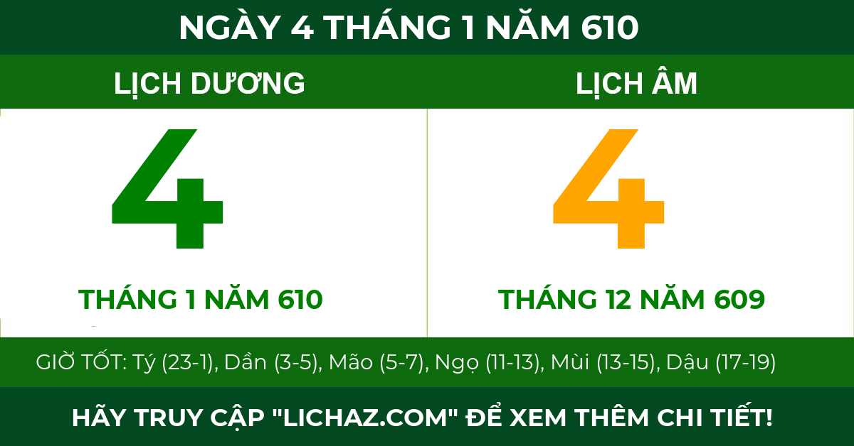 lịch âm ngày 4 tháng 1 năm 610