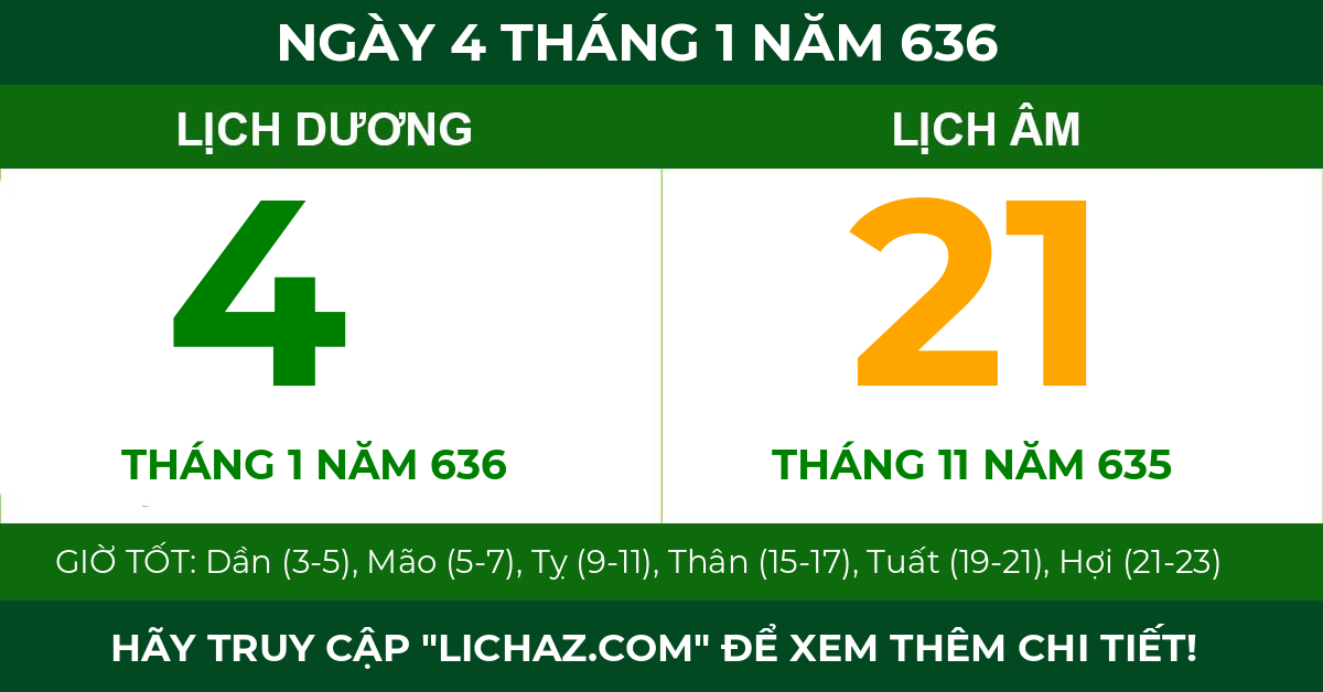 lịch âm ngày 4 tháng 1 năm 636