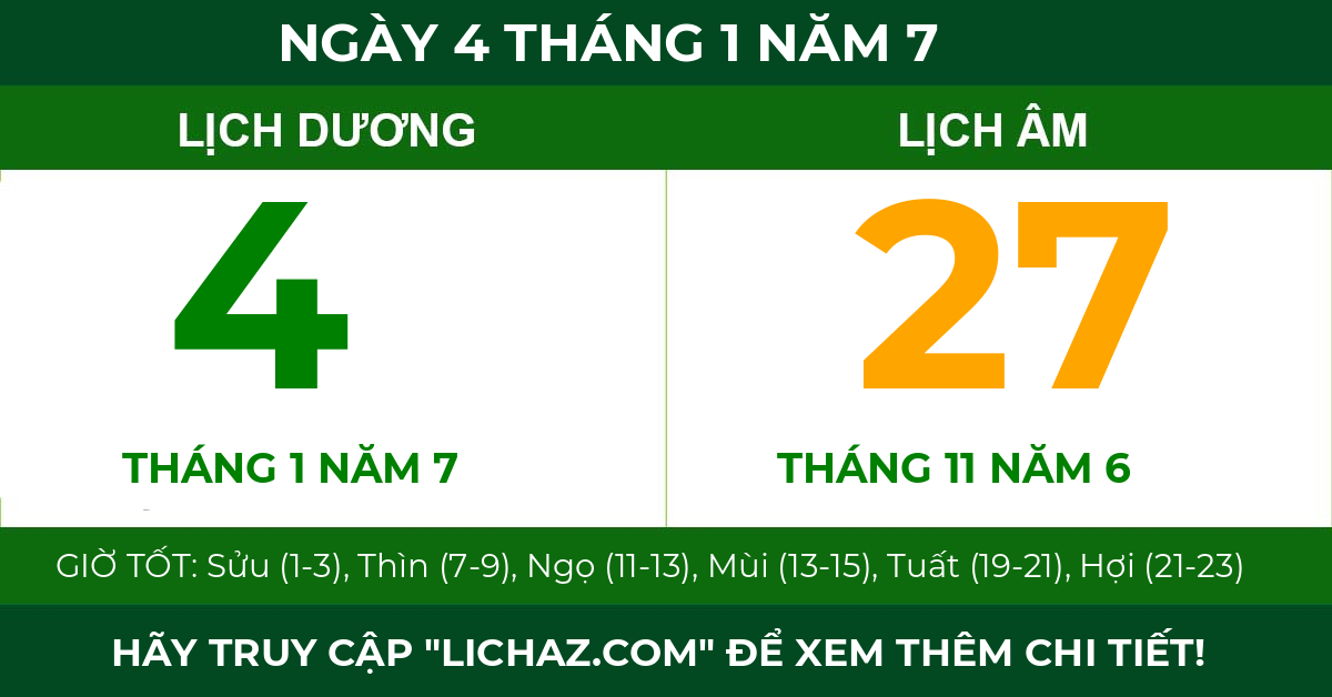 lịch âm ngày 4 tháng 1 năm 7