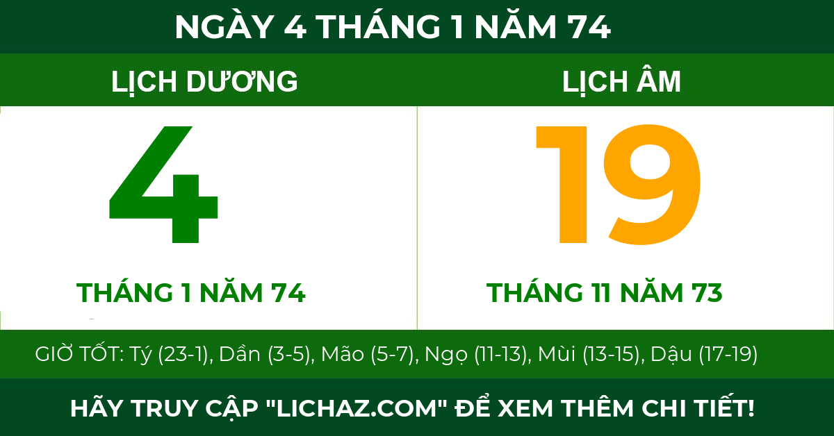 lịch âm ngày 4 tháng 1 năm 74