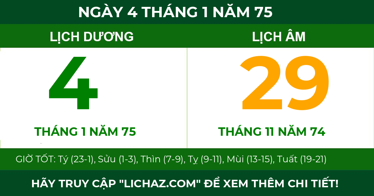 lịch âm ngày 4 tháng 1 năm 75