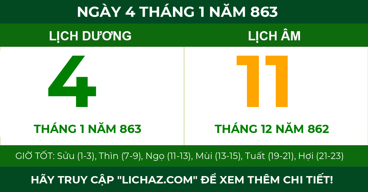 lịch âm ngày 4 tháng 1 năm 863