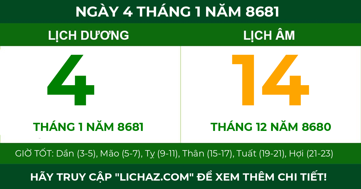 lịch âm ngày 4 tháng 1 năm 8681
