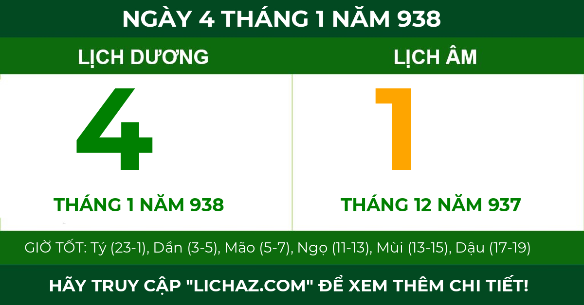 lịch âm ngày 4 tháng 1 năm 938
