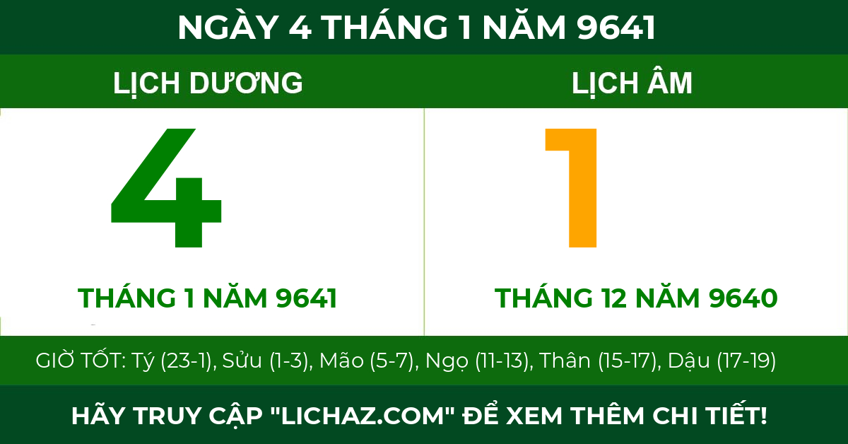 lịch âm ngày 4 tháng 1 năm 9641