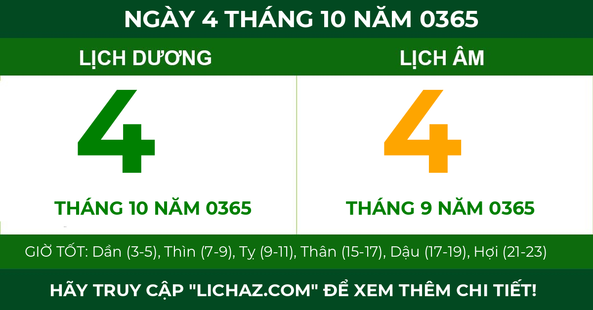 lịch âm ngày 4 tháng 10 năm 0365