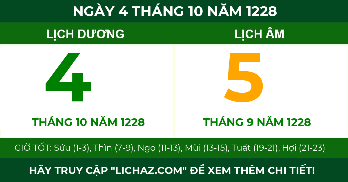 lịch âm ngày 4 tháng 10 năm 1228