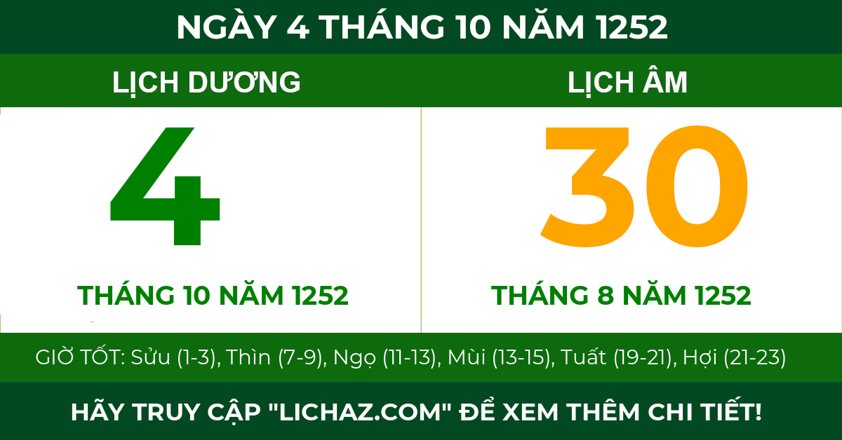 lịch âm ngày 4 tháng 10 năm 1252