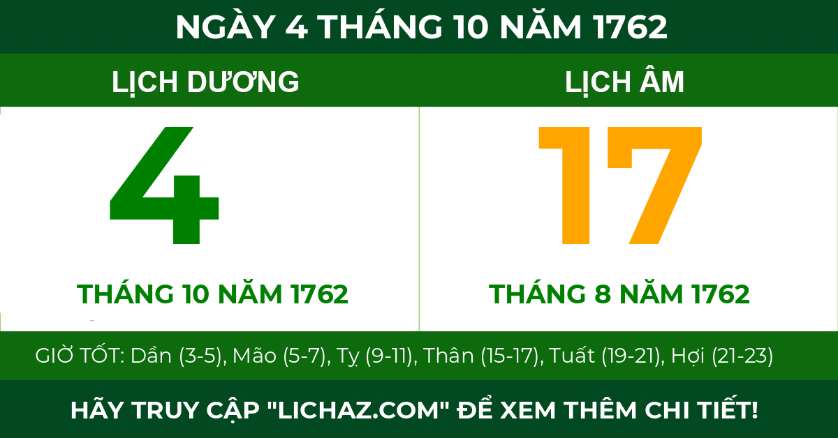 lịch âm ngày 4 tháng 10 năm 1762