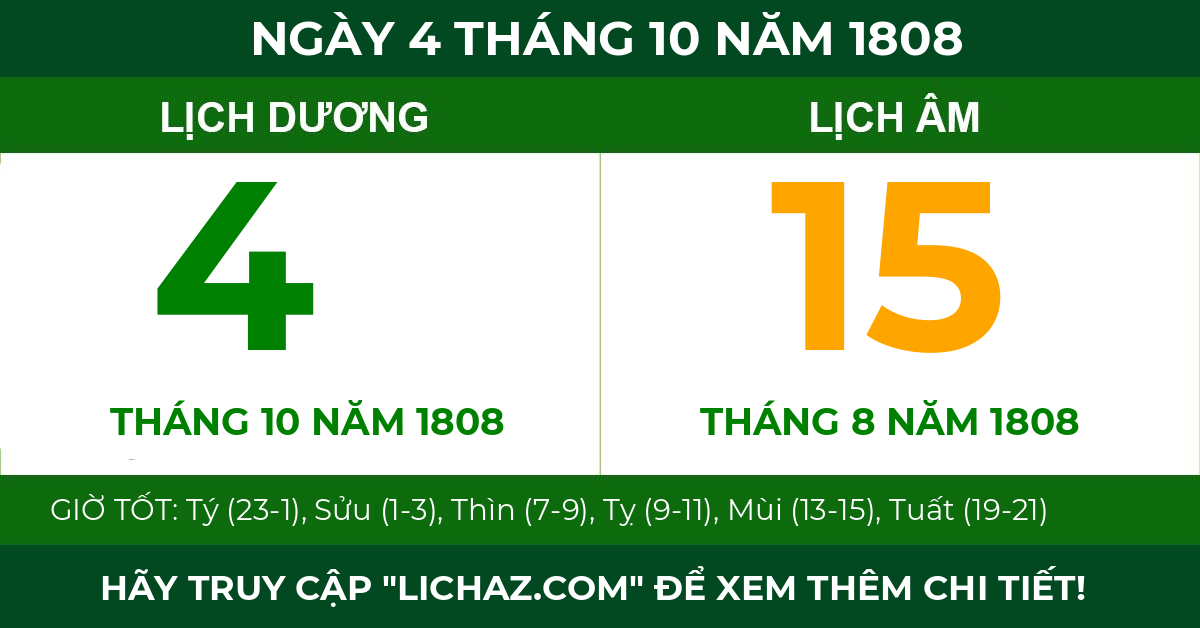 lịch âm ngày 4 tháng 10 năm 1808