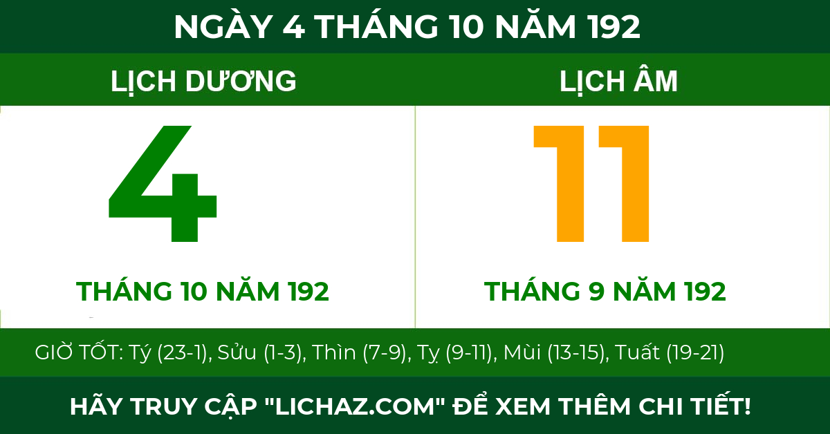 lịch âm ngày 4 tháng 10 năm 192