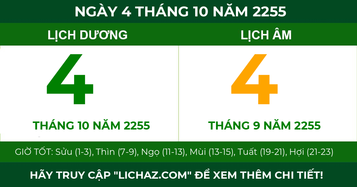 lịch âm ngày 4 tháng 10 năm 2255