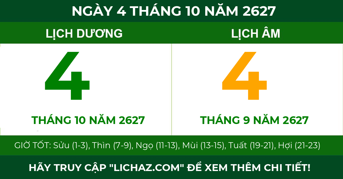 lịch âm ngày 4 tháng 10 năm 2627