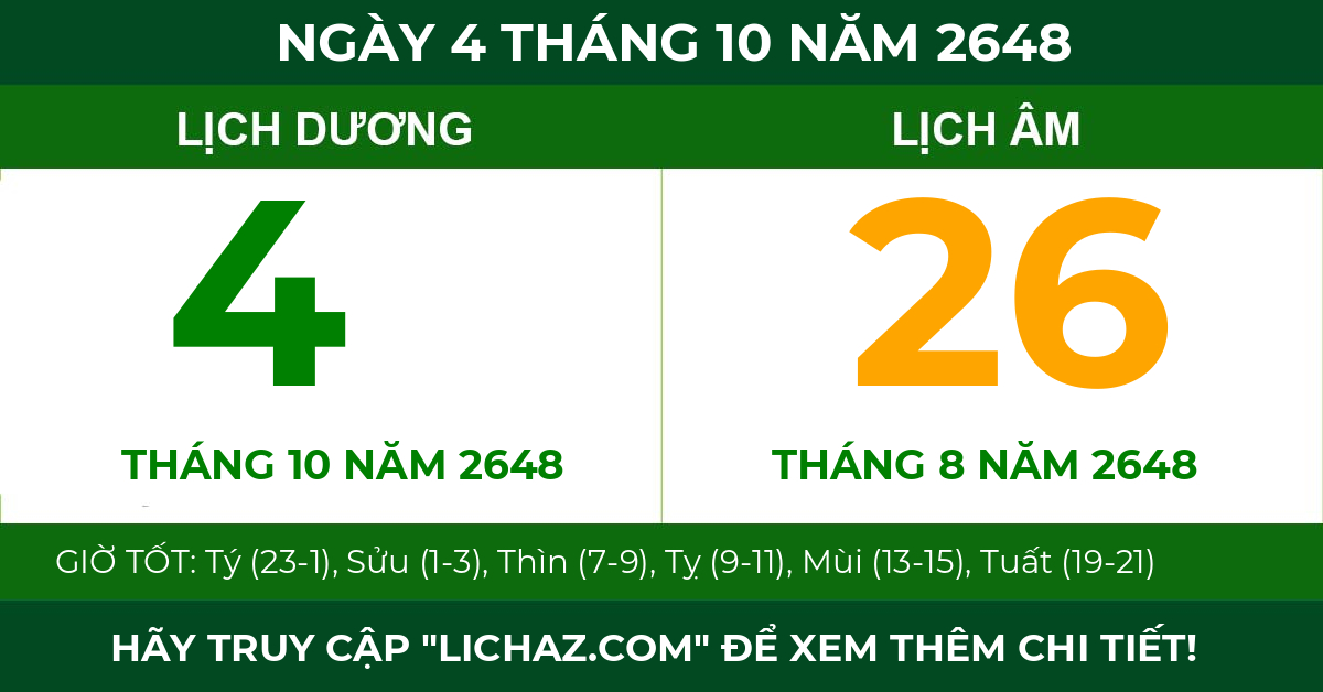 lịch âm ngày 4 tháng 10 năm 2648
