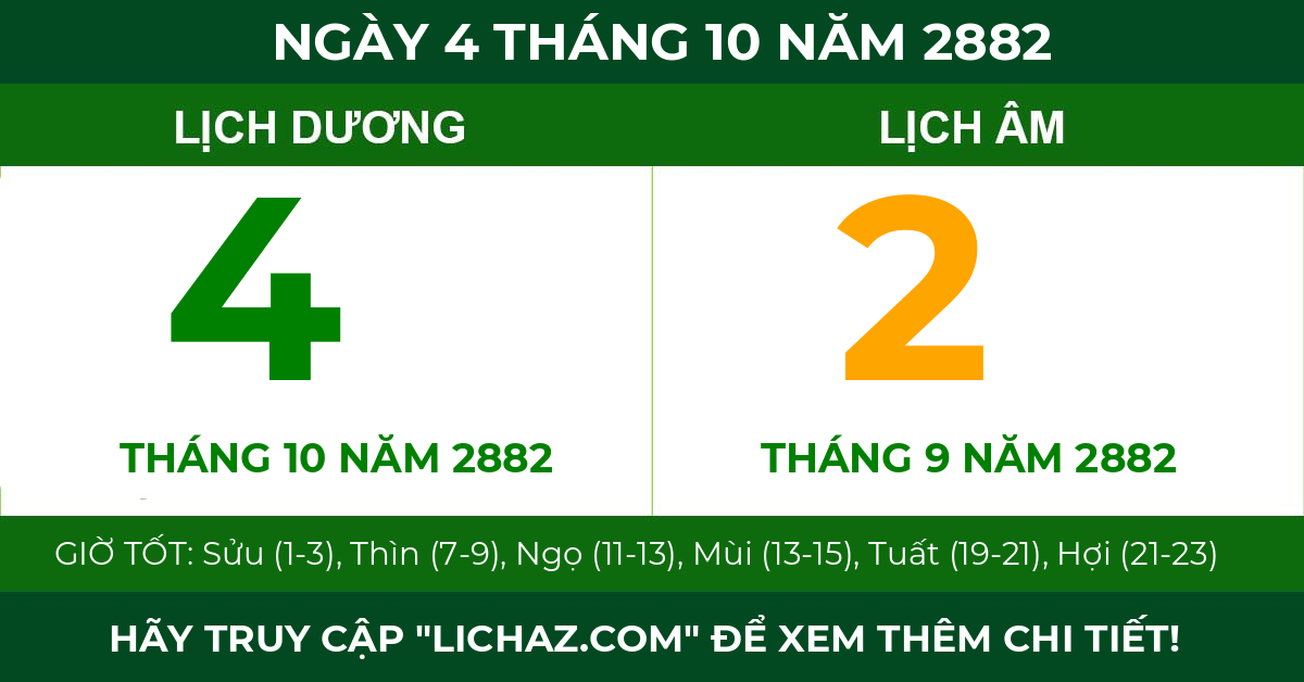 lịch âm ngày 4 tháng 10 năm 2882
