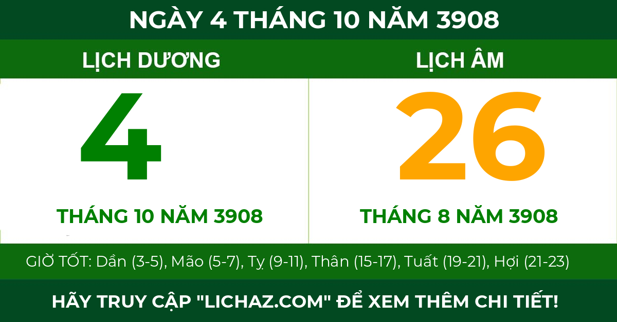 lịch âm ngày 4 tháng 10 năm 3908